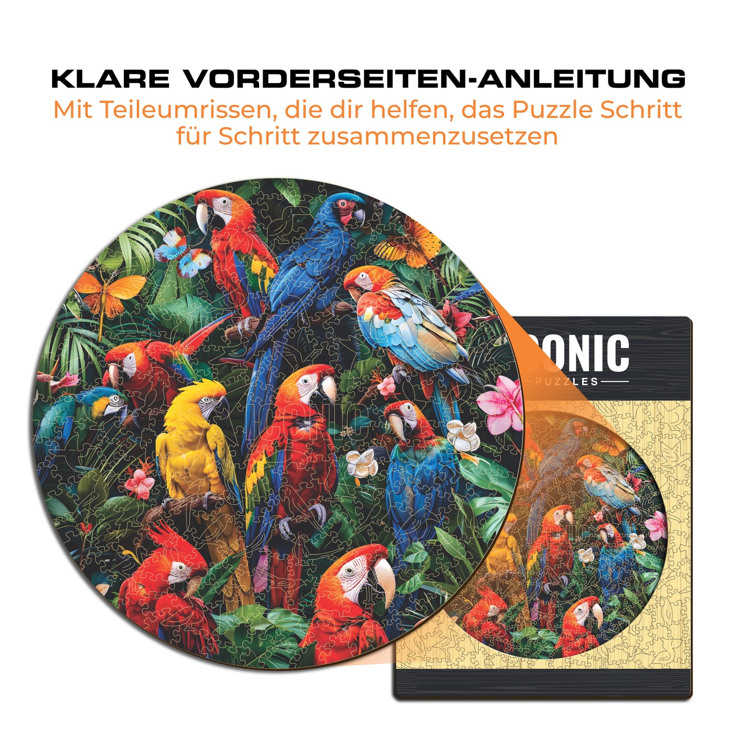 Bunte Papageien - Holzpuzzle