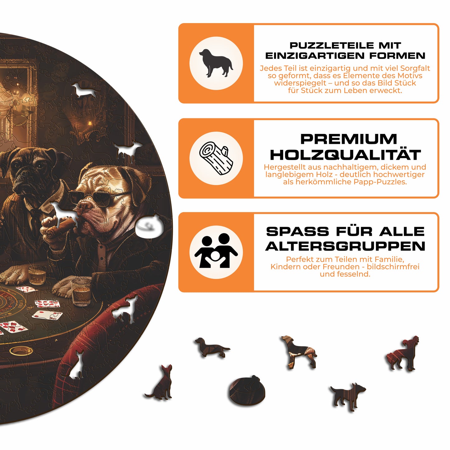 Hunde spielen Poker - Holzpuzzle
