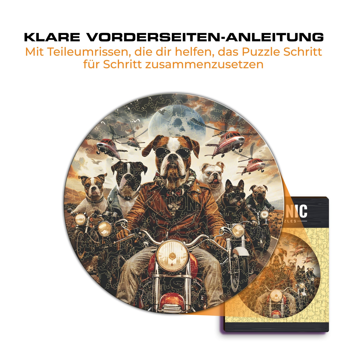 Motorradfahrer Hunde - Holzpuzzle