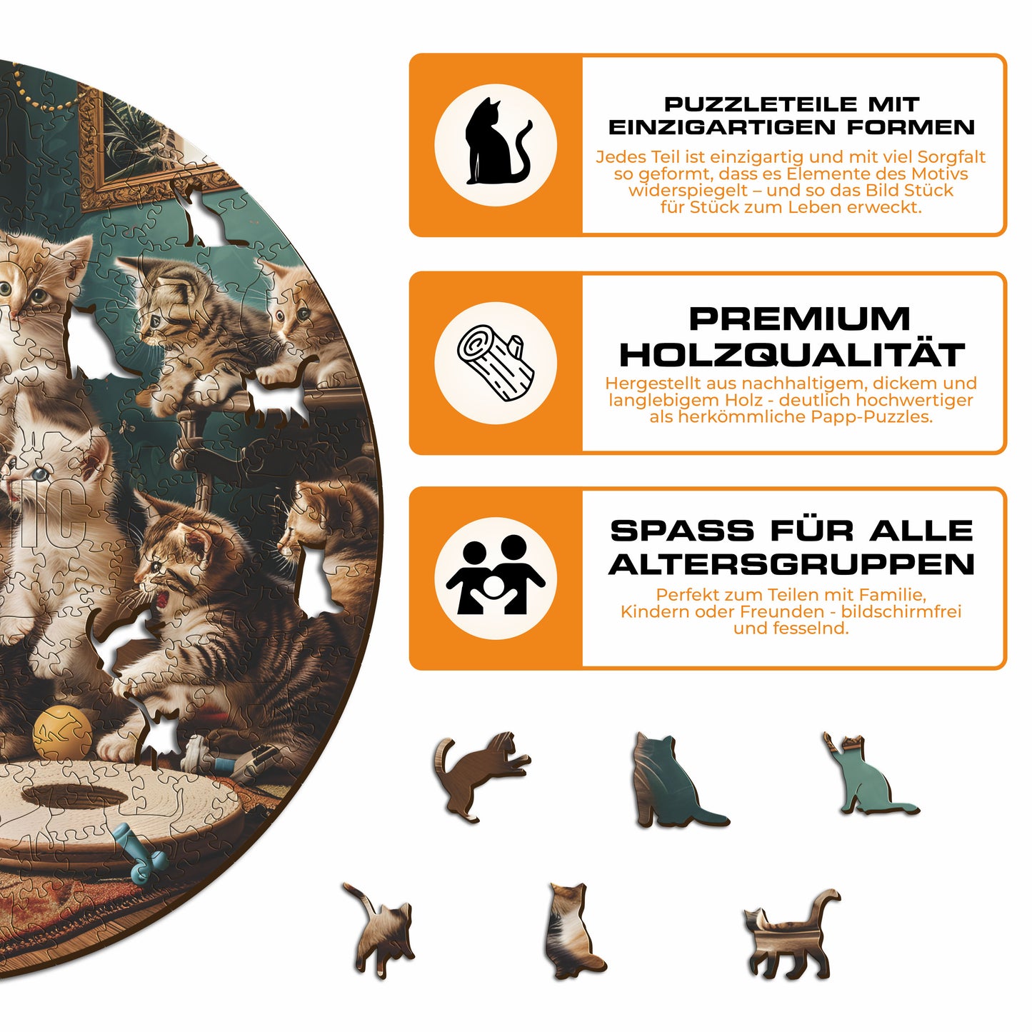Verspielte Kätzchen - Holzpuzzle