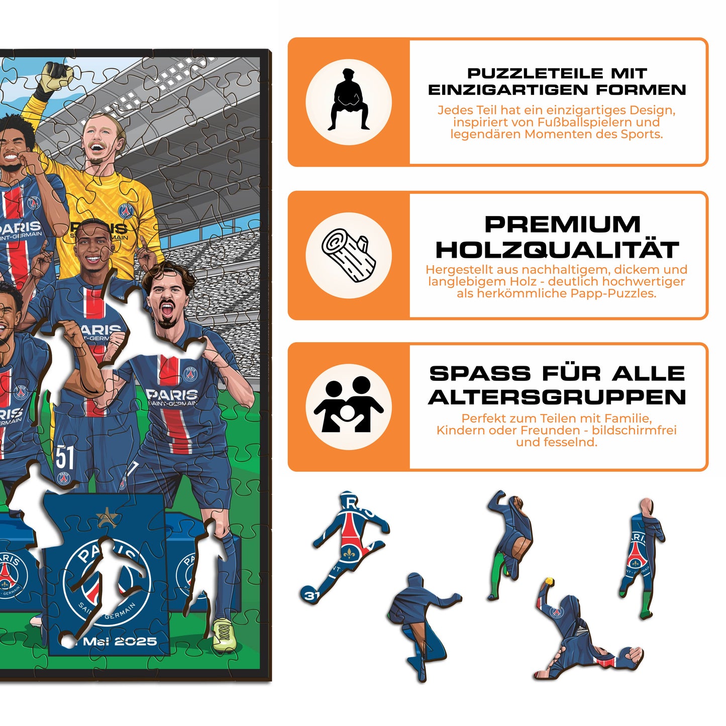 PSG FC® Mannschaft 2024/25 Triple-Sieger – Holzpuzzle