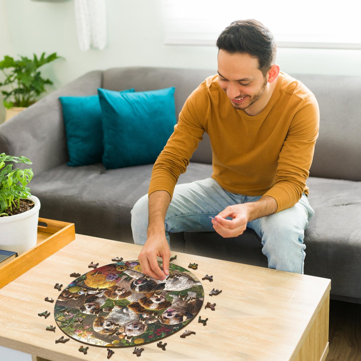 Welpen im Garten - Holzpuzzle
