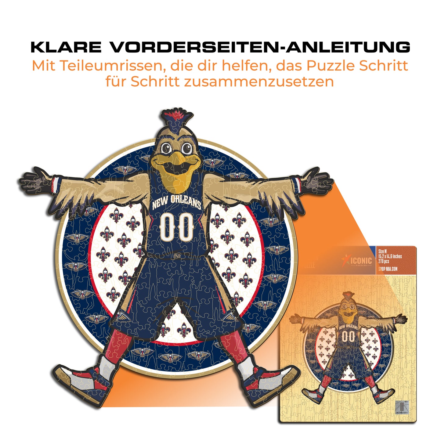 New Orleans Pelicans™ Maskottchen - Holzpuzzle