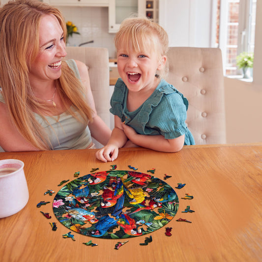 Bunte Papageien - Holzpuzzle