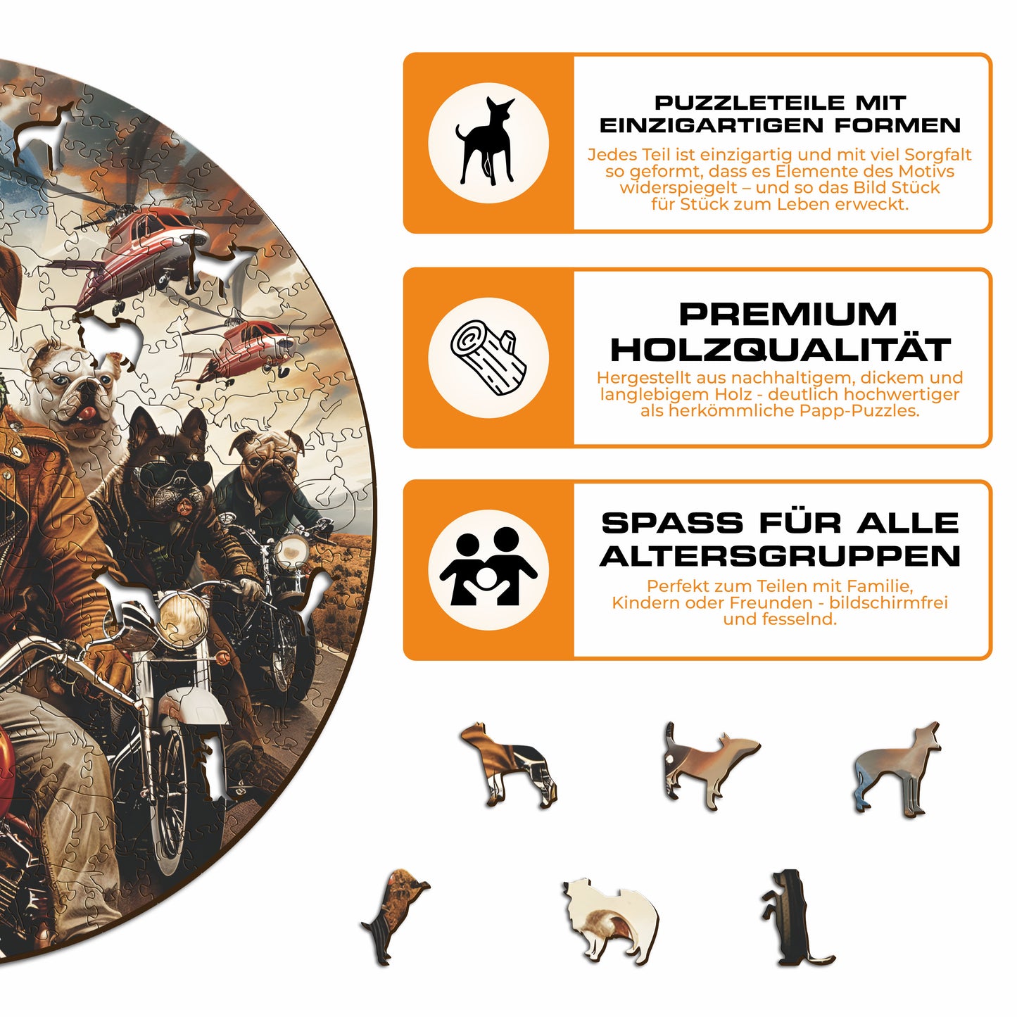 Motorradfahrer Hunde - Holzpuzzle