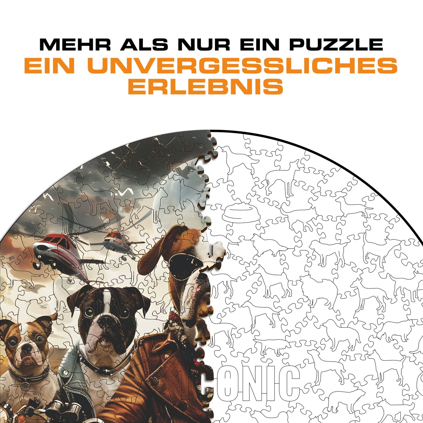 Motorradfahrer Hunde - Holzpuzzle