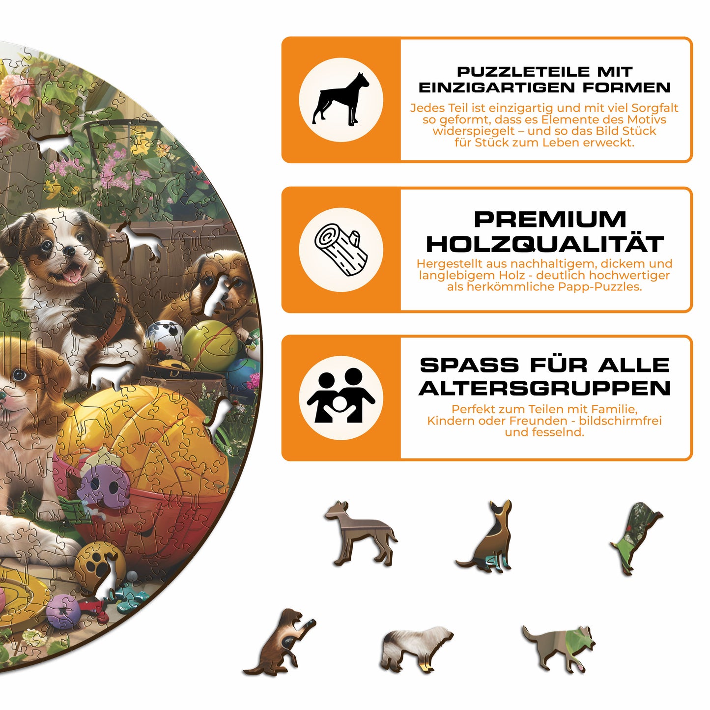 Welpen im Garten - Holzpuzzle