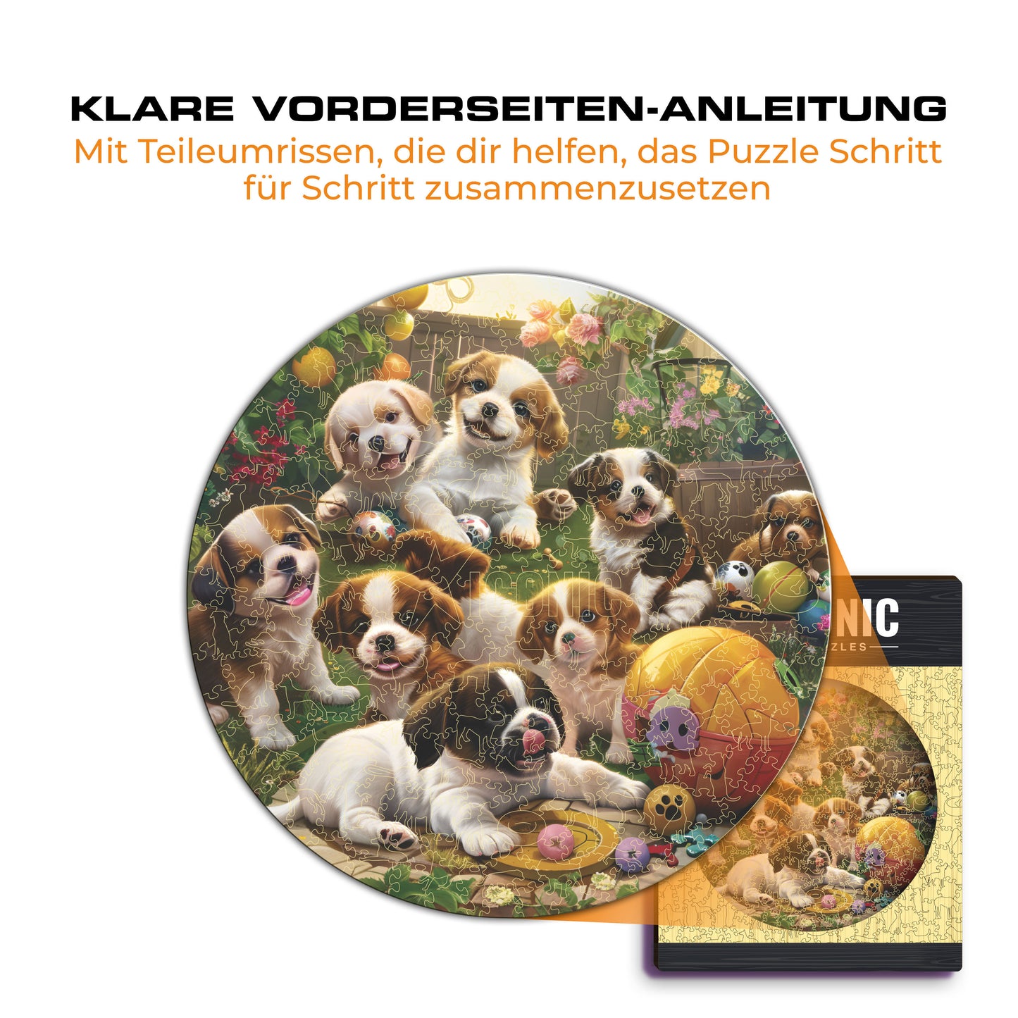 Welpen im Garten - Holzpuzzle